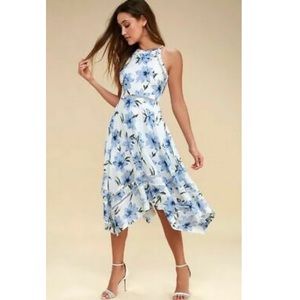 Lulus blue and white floral midi dress